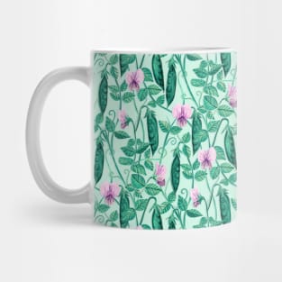 Fresh Garden Pea Floral on Pastel Mint Green Mug